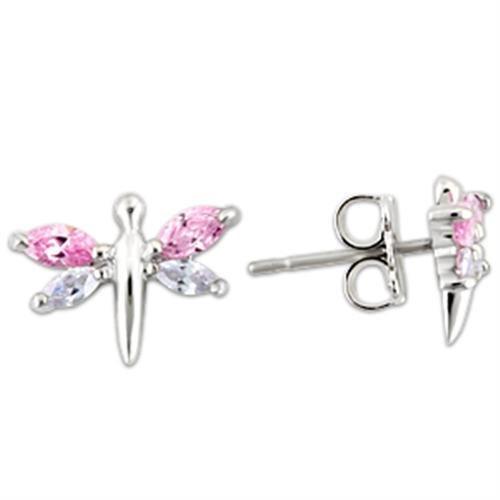 JCE179 Rhodium 925 Sterling Silver Earrings with AAA Grade CZ  in Multi Color