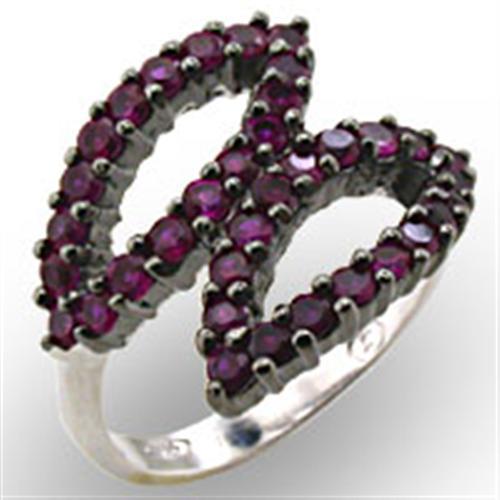 JCE512 Rhodium + Ruthenium 925 Sterling Silver Ring with Synthetic Garnet in Ruby