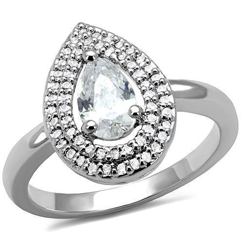 JCE1242 Rhodium Brass Ring with AAA Grade CZ  in Clear