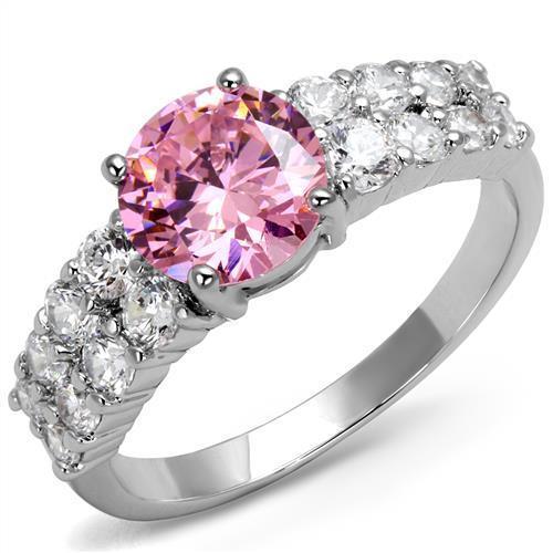 JCE1361 Rhodium Brass Ring with AAA Grade CZ  in Rose