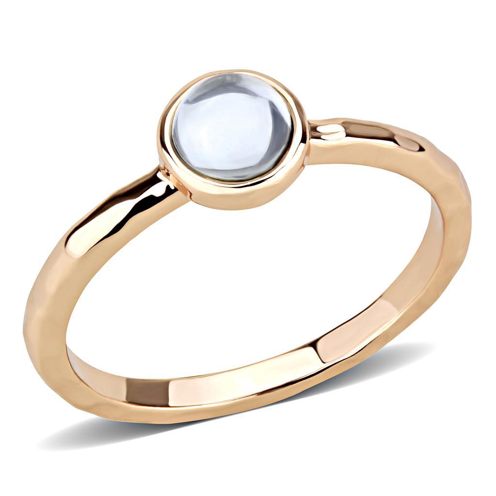 JCE1493 Rose Gold Brass Ring with Synthetic Synthetic Glass in Aquamarine