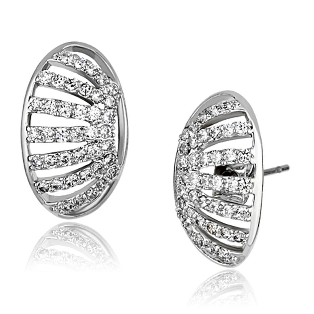 JCE393 Rhodium Brass Earrings with AAA Grade CZ  in Clear