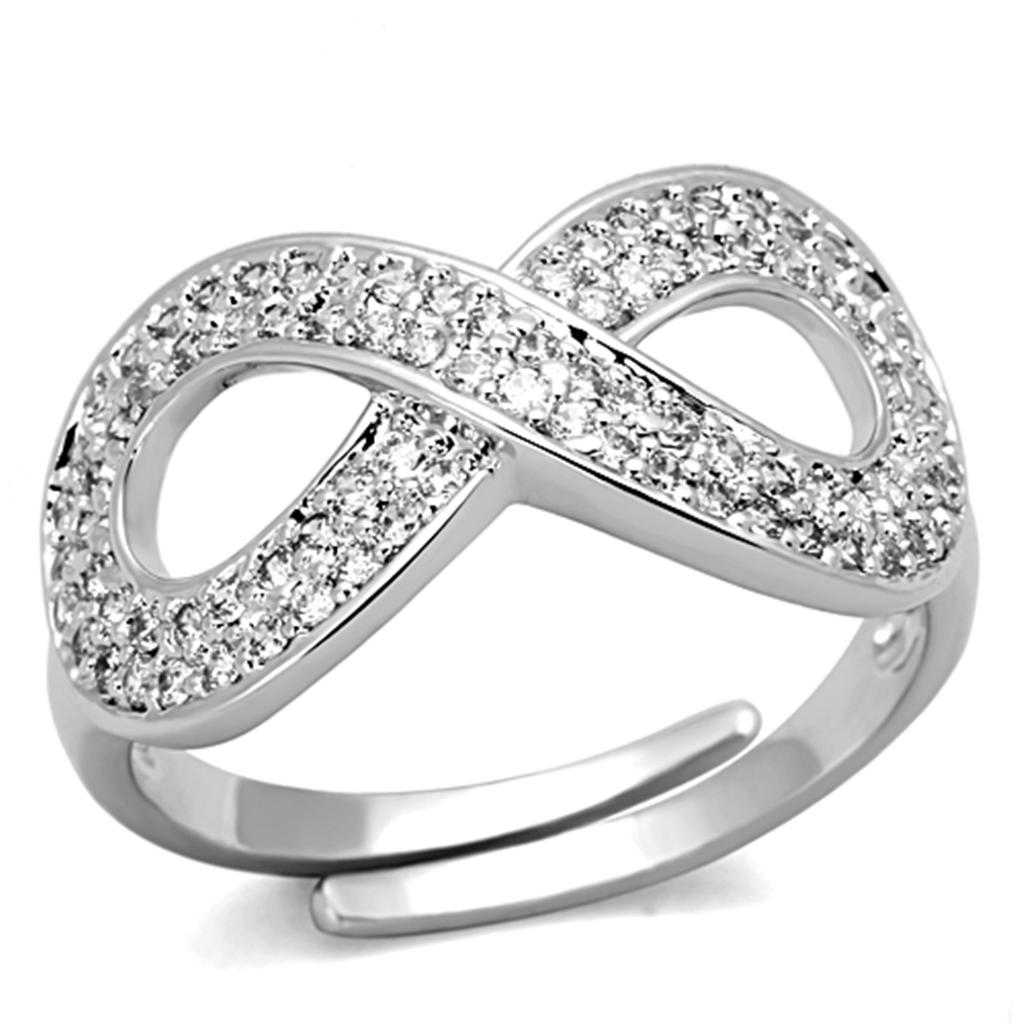 JCE503 Rhodium Brass Ring with AAA Grade CZ  in Clear