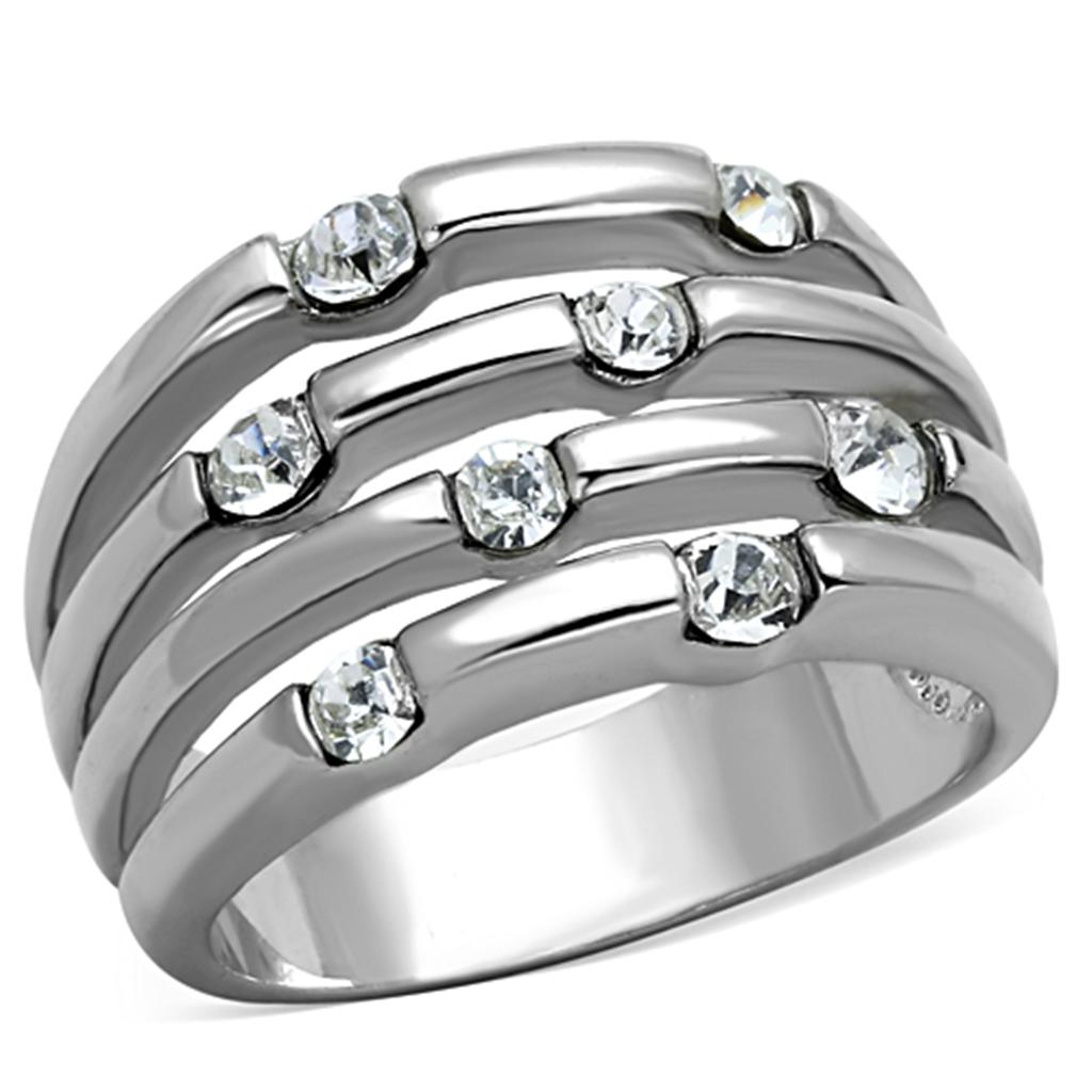 JCE581 Rhodium Brass Ring with Top Grade Crystal  in Clear