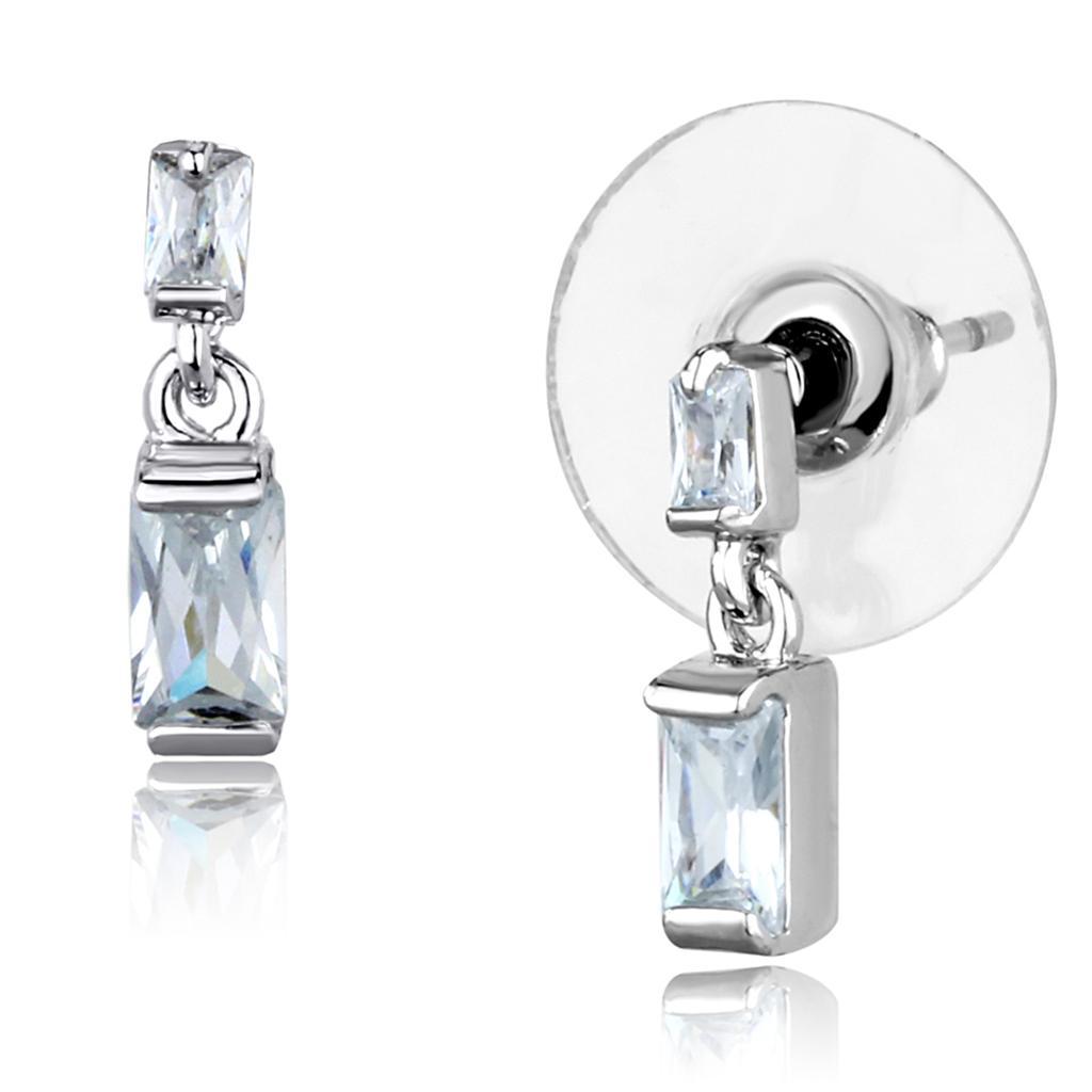 JCE887 Rhodium Brass Earrings with AAA Grade CZ  in Clear
