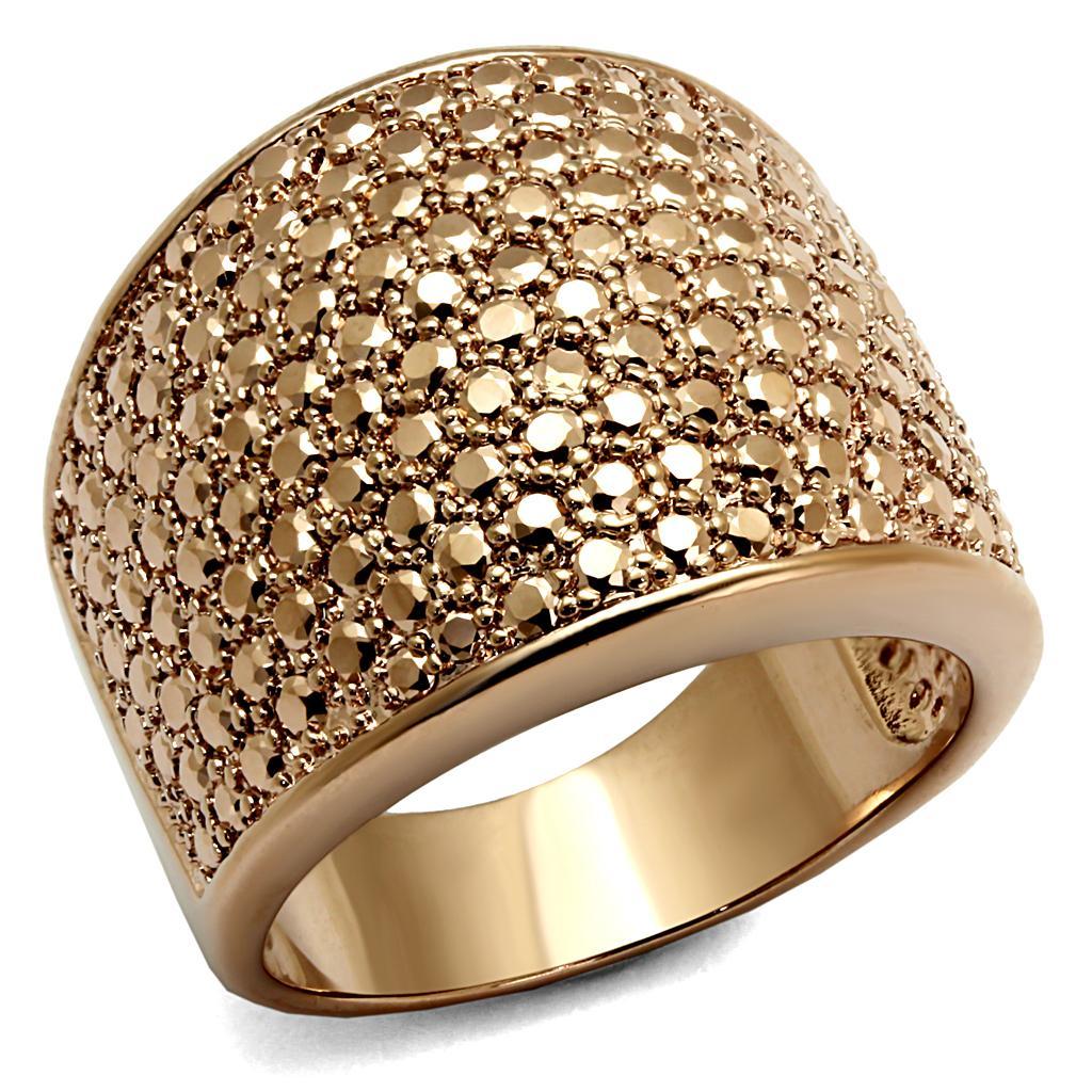 JCE935 IP Rose Gold(Ion Plating) Brass Ring with AAA Grade CZ  in Metallic Light Gold
