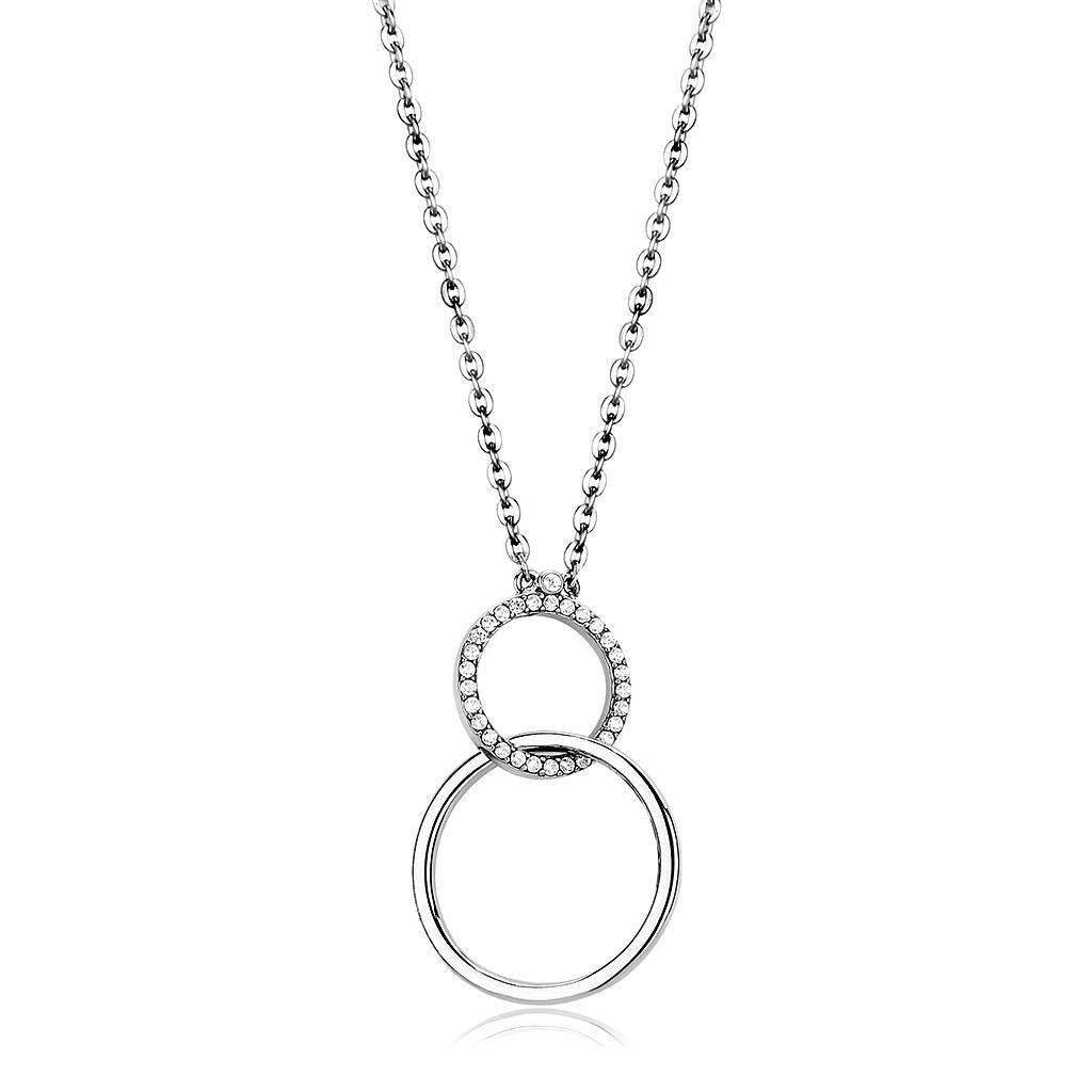 JCE097 High polished (no plating) Stainless Steel Chain Pendant with AAA Grade CZ  in Clear