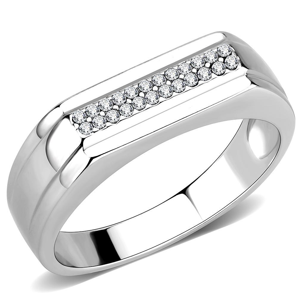 JCE251 High polished (no plating) Stainless Steel Ring with AAA Grade CZ  in Clear
