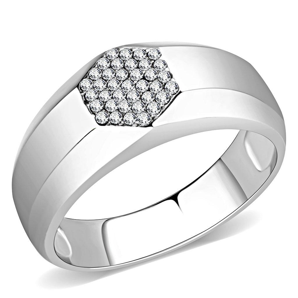 JCE281 High polished (no plating) Stainless Steel Ring with AAA Grade CZ  in Clear