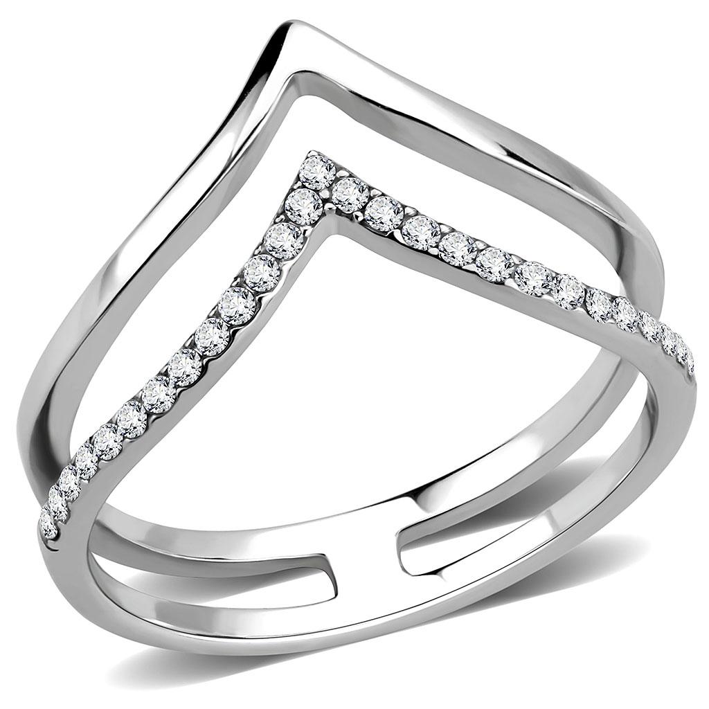 JCE308 No Plating Stainless Steel Ring with AAA Grade CZ  in Clear