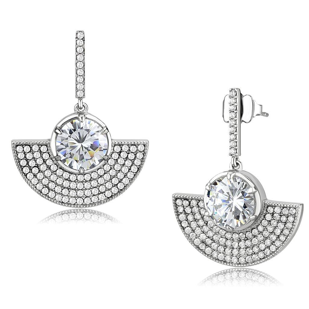JCE334 No Plating Stainless Steel Earrings with AAA Grade CZ  in Clear