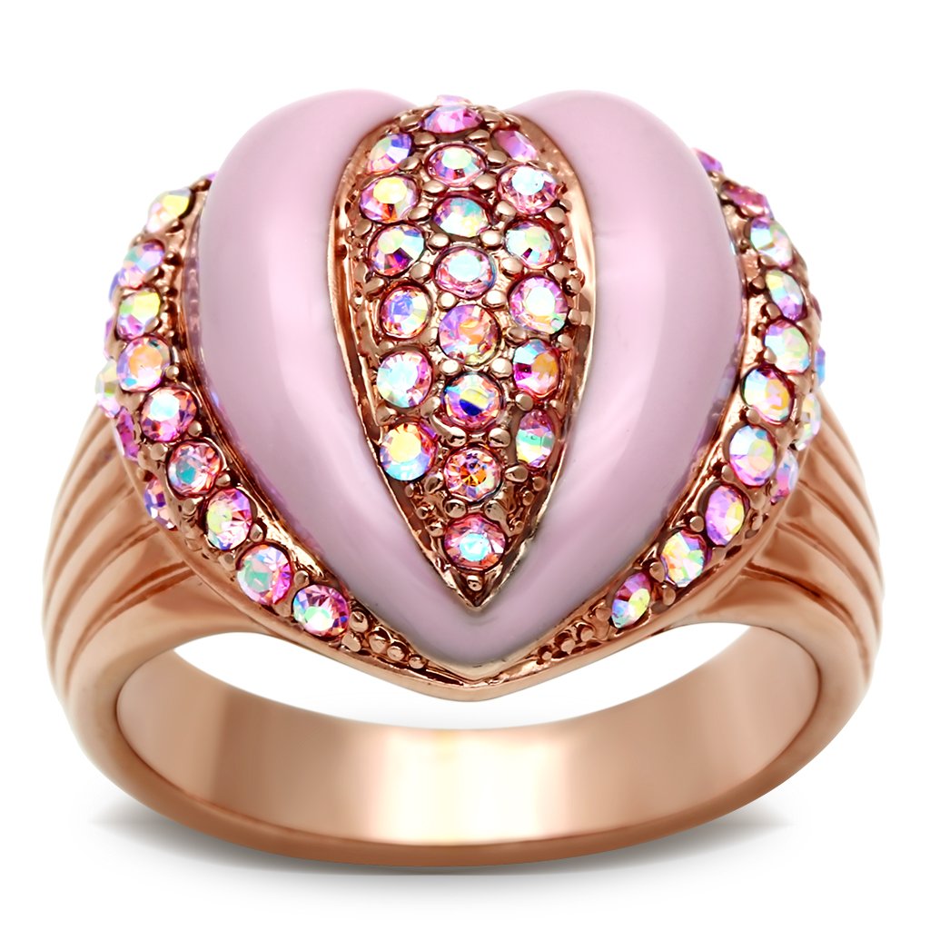JCE227 IP Rose Gold(Ion Plating) Brass Ring with Top Grade Crystal  in Light Rose