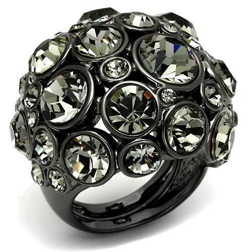 JCE2545 Ruthenium Brass Ring with Top Grade Crystal  in Black Diamond