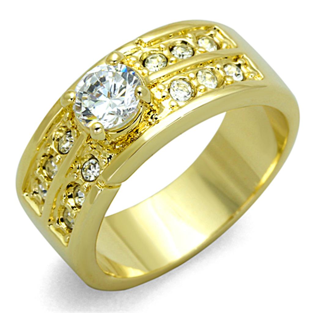 JCE3218 Gold Brass Ring with AAA Grade CZ  in Clear