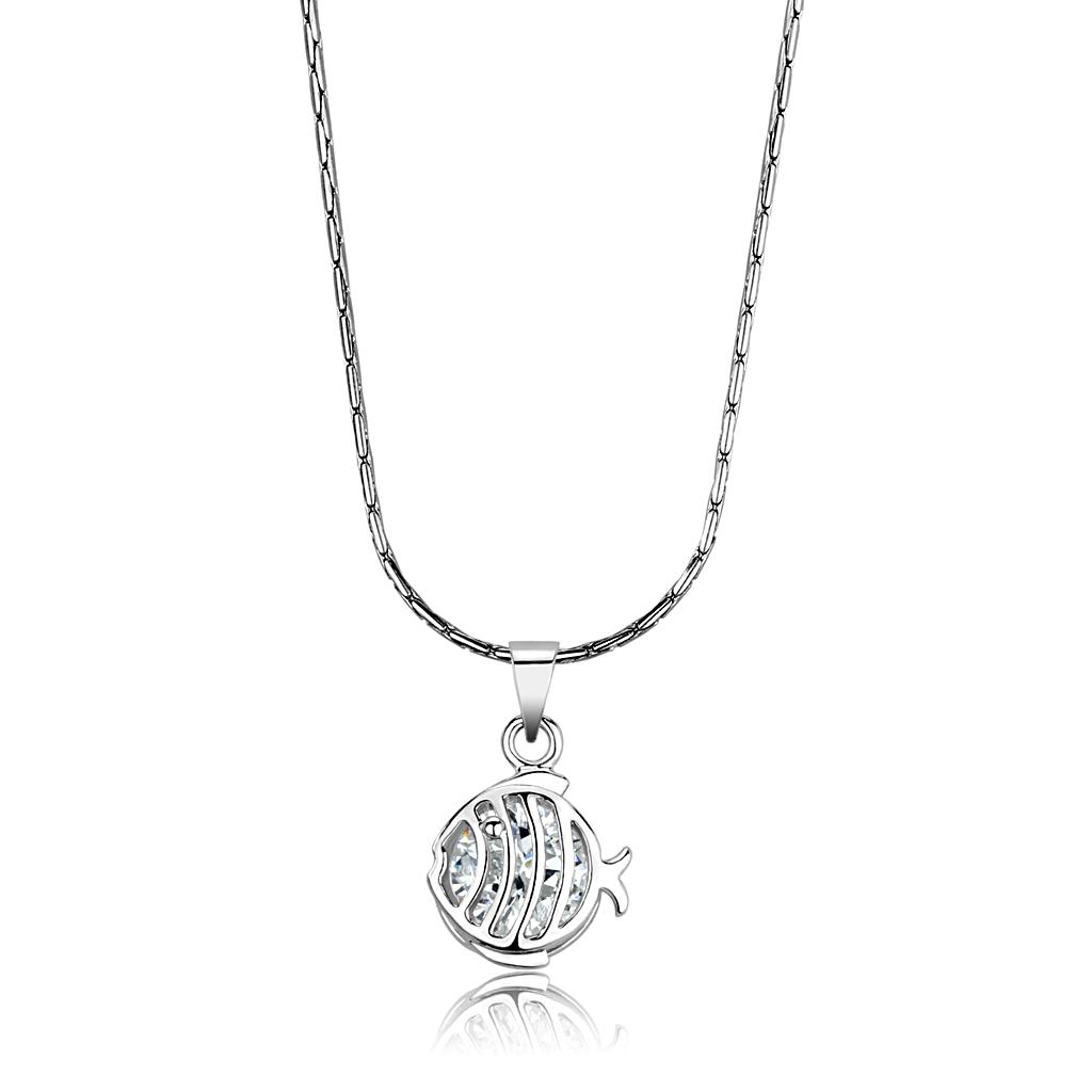 JCE4148 Rhodium Brass Chain Pendant with AAA Grade CZ  in Clear