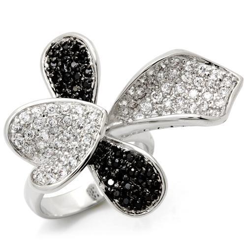 JCEA936 Rhodium + Ruthenium Brass Ring with AAA Grade CZ  in Jet