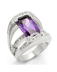 JCES187 Rhodium 925 Sterling Silver Ring with AAA Grade CZ  in Amethyst