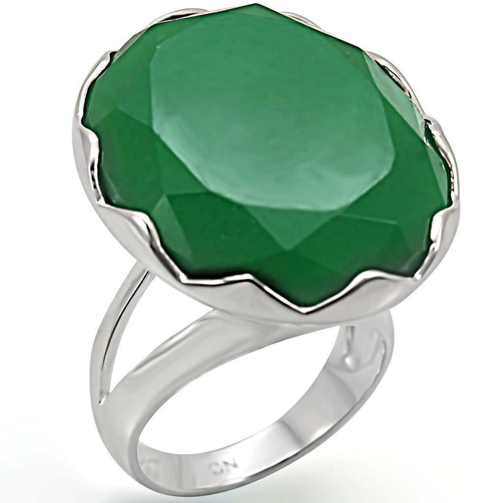 JCES387 Silver 925 Sterling Silver Ring with Synthetic Jade in Emerald