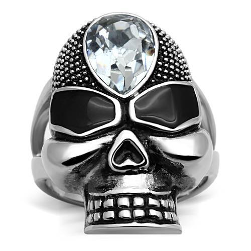 JCE1313 High polished (no plating) Stainless Steel Ring with Top Grade Crystal  in Clear