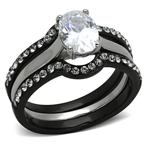 JCE1344 Two-Tone IP Black Stainless Steel Ring with AAA Grade CZ  in Clear