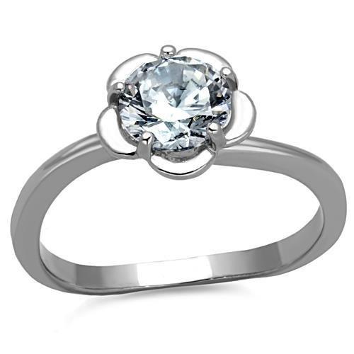 JCE1540 High polished (no plating) Stainless Steel Ring with AAA Grade CZ  in Clear
