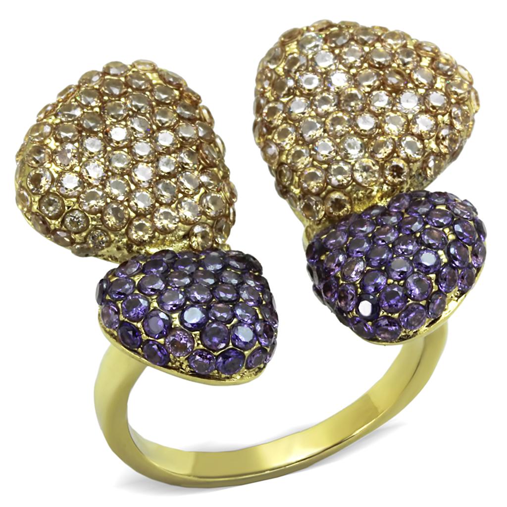 JCE1639 IP Gold(Ion Plating) Stainless Steel Ring with AAA Grade CZ  in Multi Color