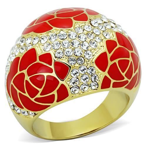 JCE1728 IP Gold(Ion Plating) Stainless Steel Ring with Top Grade Crystal  in Clear