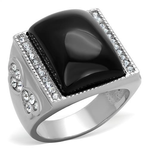 JCE1767 High polished (no plating) Stainless Steel Ring with Synthetic Synthetic Glass in Jet