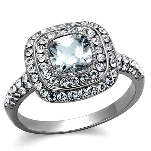 JCE2114 High polished (no plating) Stainless Steel Ring with AAA Grade CZ  in Clear