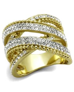 JCE2252 Two-Tone IP Gold (Ion Plating) Stainless Steel Ring with Top Grade Crystal  in Clear