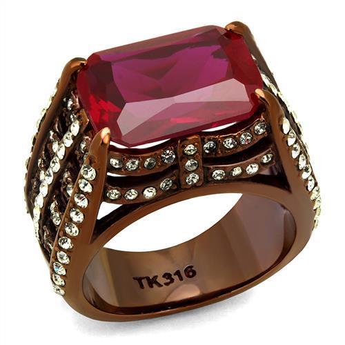 JCE2779 IP Coffee light Stainless Steel Ring with Synthetic Synthetic Glass in Garnet
