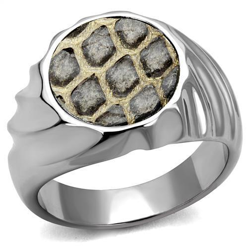 JCE2859 High polished (no plating) Stainless Steel Ring with Leather  in Animal pattern