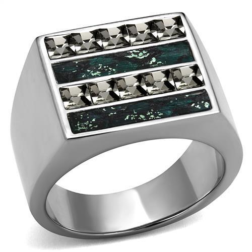 JCE2861 High polished (no plating) Stainless Steel Ring with Leather  in Assorted