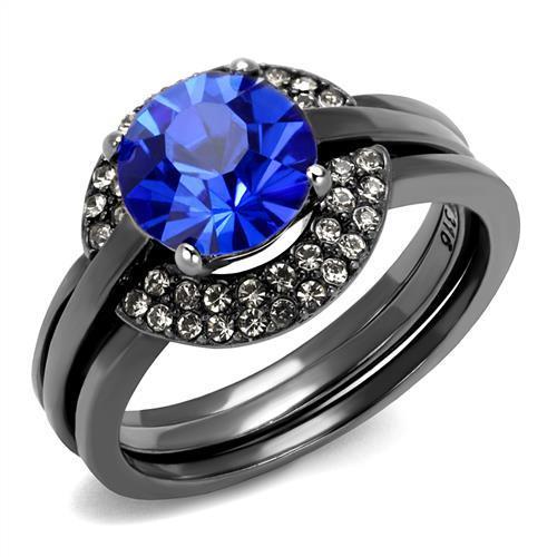 JCE2969 IP Light Black  (IP Gun) Stainless Steel Ring with Top Grade Crystal  in Sapphire