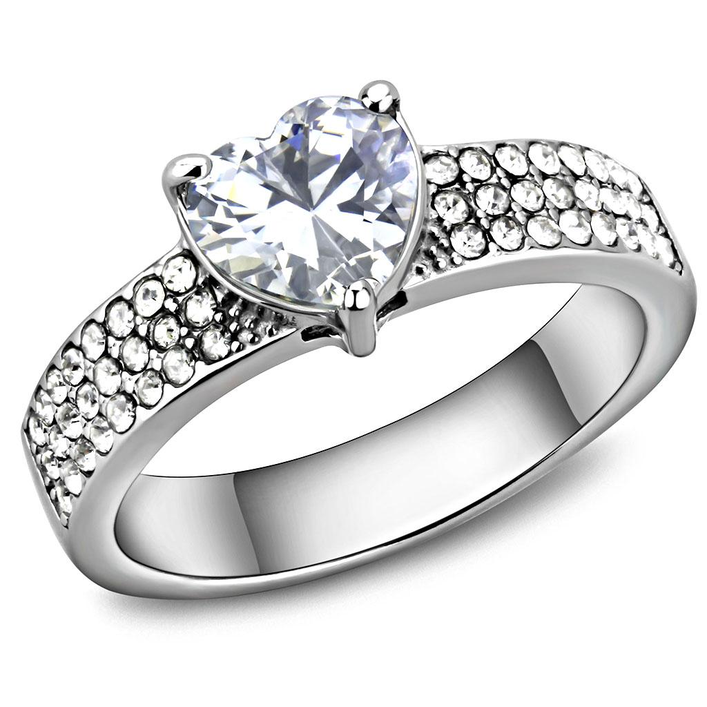 JCE3505 High polished (no plating) Stainless Steel Ring with AAA Grade CZ  in Clear