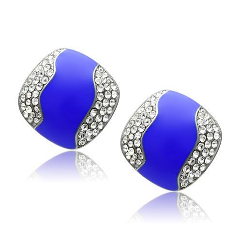 JCE278 High polished (no plating) Stainless Steel Earrings with Top Grade Crystal  in Clear