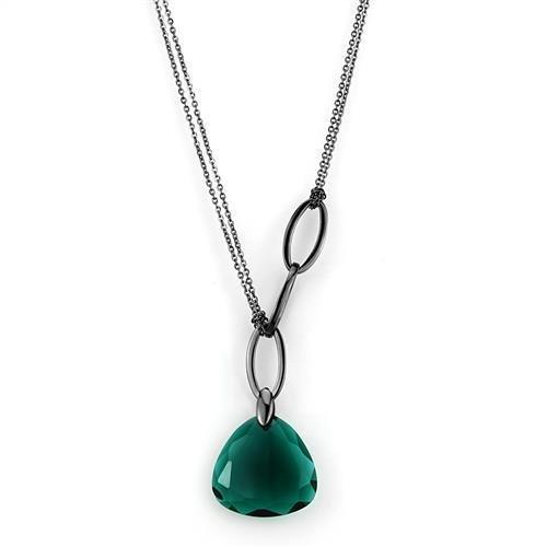JCE2858 IP Light Black  (IP Gun) Stainless Steel Necklace with Synthetic Synthetic Glass in Blue Zircon