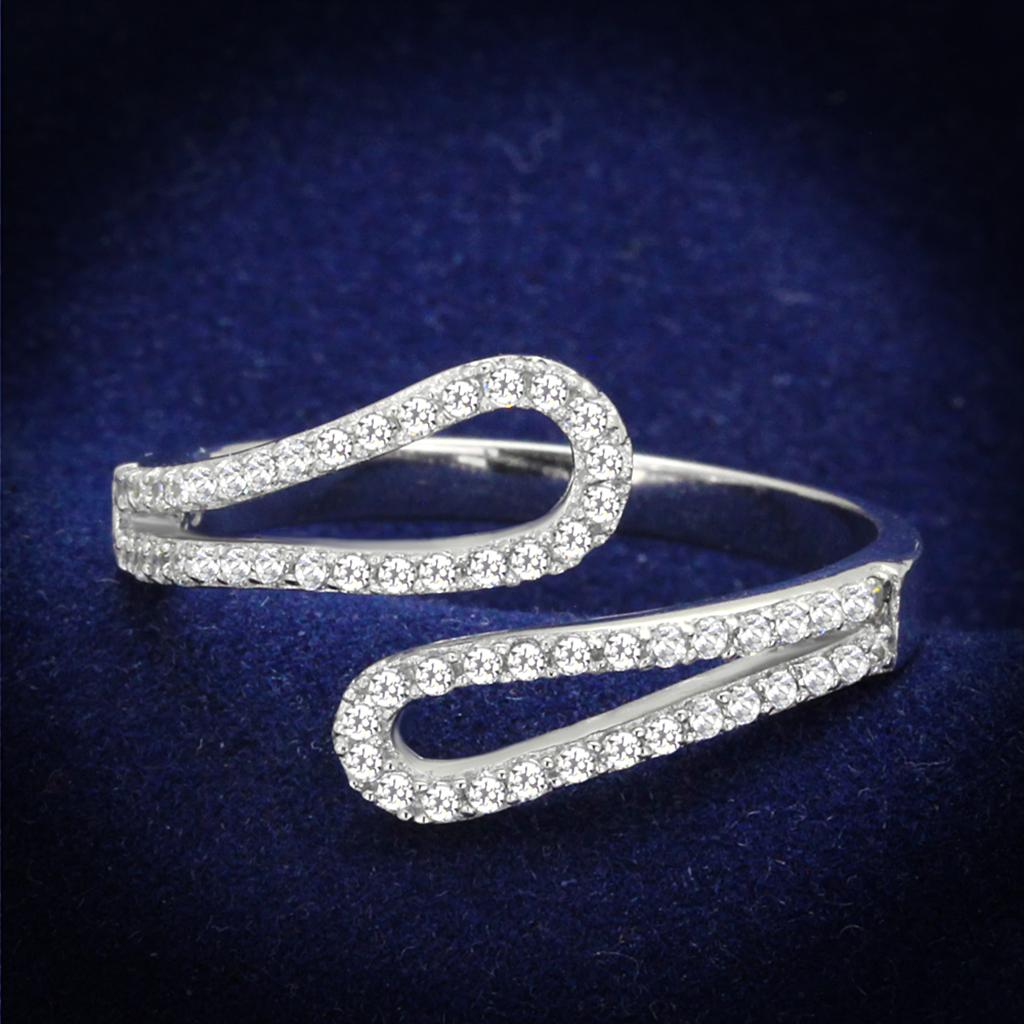 JCE267 Rhodium 925 Sterling Silver Ring with AAA Grade CZ  in Clear