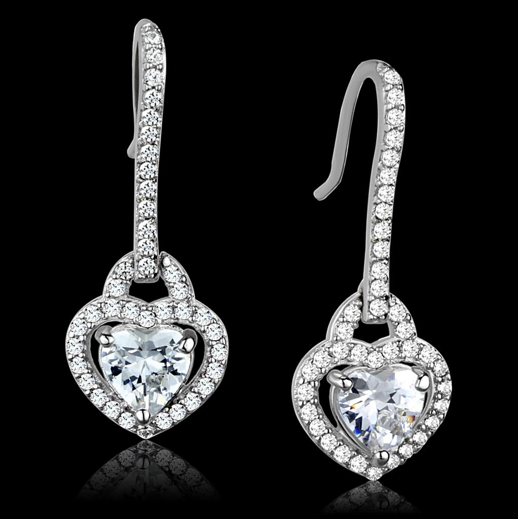 JCE439 Rhodium 925 Sterling Silver Earrings with AAA Grade CZ  in Clear